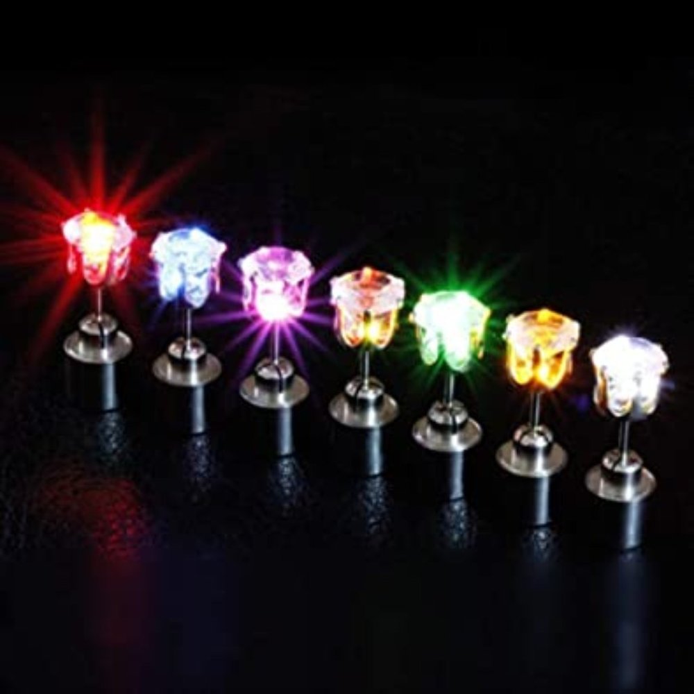 LED Light Up Stainless Steel CZ Stud Earrings